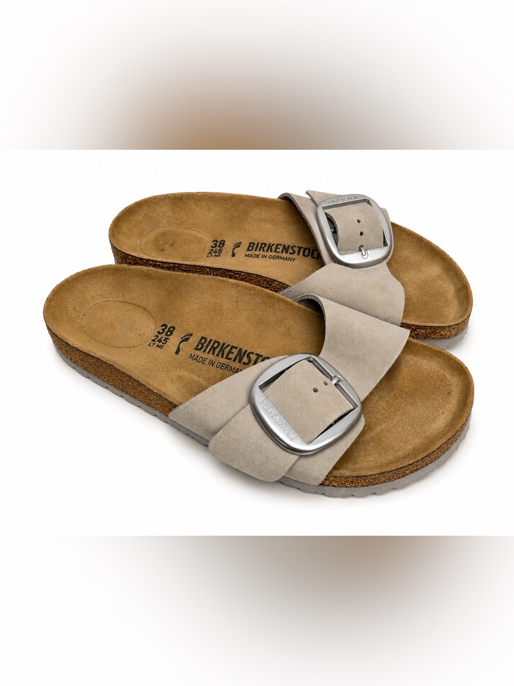 Birkenstock Madrid Big Buckle Nubuck Leather Sandals Mushroom Beige EU 38 US 7